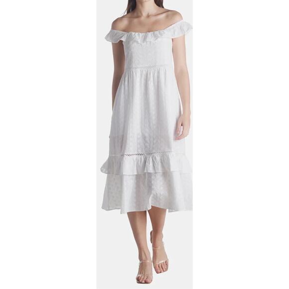 Spring And Mercer White Eyelet off the Shoulder Dress Large NWT - Picture 1 of 5
